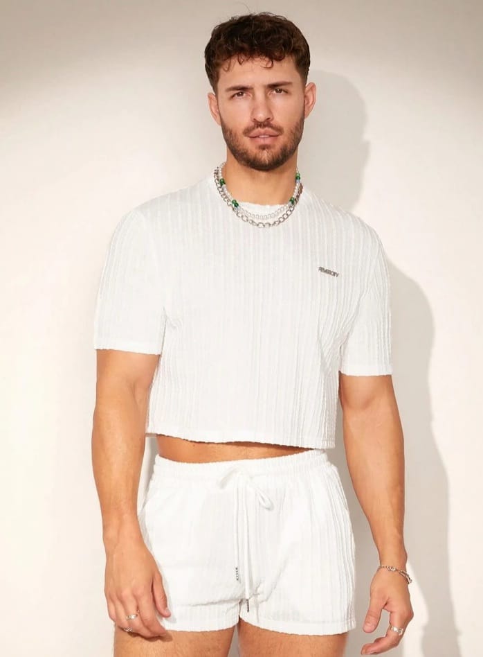Crystal City Men's Knitted Jacquard Loose Sleepwear T-shirt & Short Set